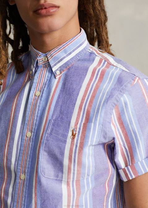 Men Ralph Lauren Classic Fit Striped Oxford Shirt 4DJ2853 Navy/White Multi