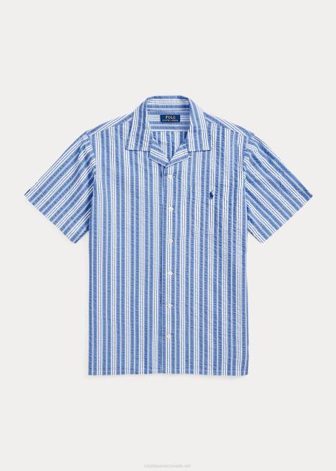 Men Ralph Lauren Classic Fit Striped Seersucker Shirt 4DJ2530 Blue/White