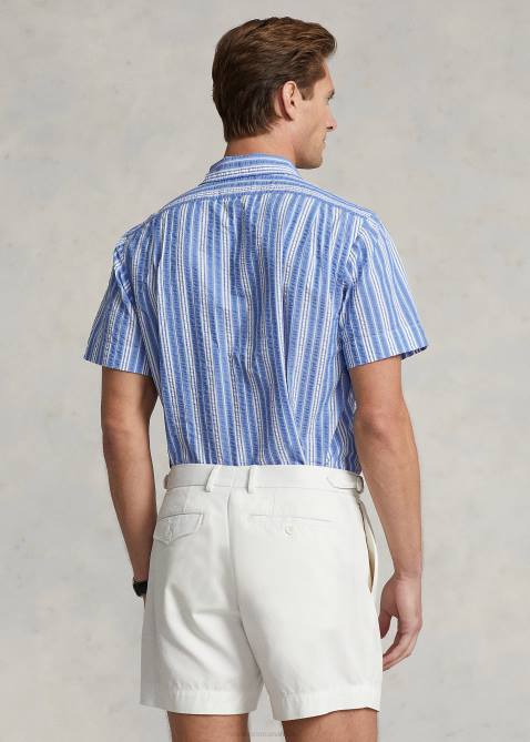 Men Ralph Lauren Classic Fit Striped Seersucker Shirt 4DJ2530 Blue/White