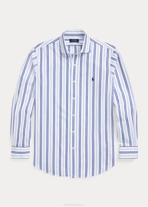 Men Ralph Lauren Classic Fit Striped Stretch Poplin Shirt 4DJ2732 White/Blue Multi