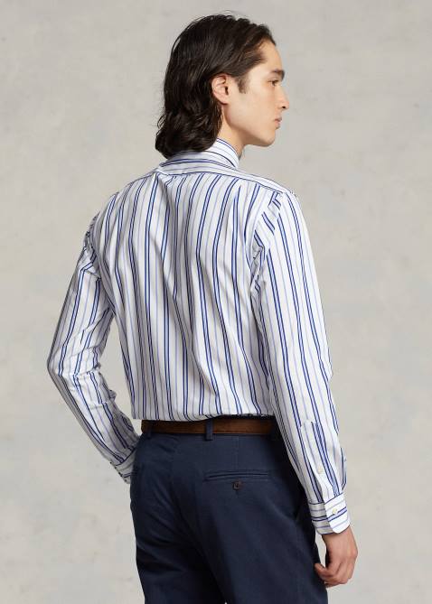 Men Ralph Lauren Classic Fit Striped Stretch Poplin Shirt 4DJ2732 White/Blue Multi