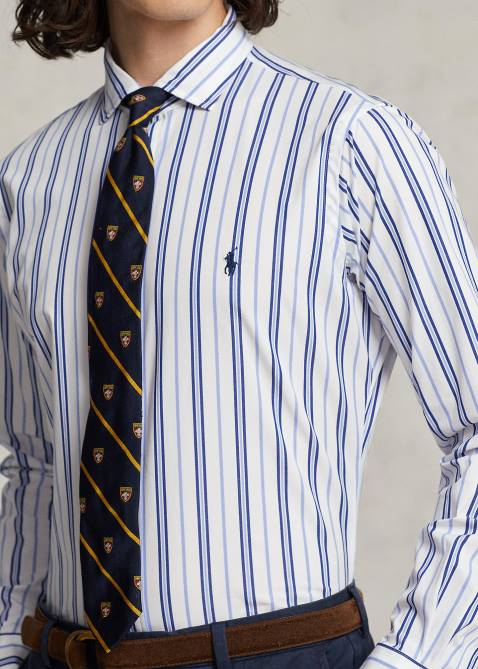 Men Ralph Lauren Classic Fit Striped Stretch Poplin Shirt 4DJ2732 White/Blue Multi