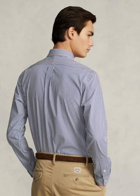 Men Ralph Lauren Classic Fit Striped Stretch Poplin Shirt 4DJ2772 Navy/White