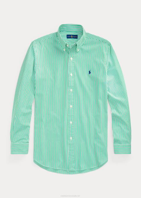 Men Ralph Lauren Classic Fit Striped Stretch Poplin Shirt 4DJ2773 Golf Green/White