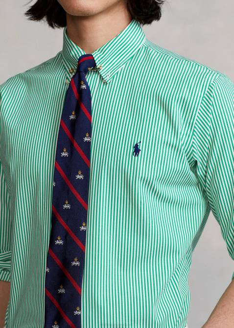 Men Ralph Lauren Classic Fit Striped Stretch Poplin Shirt 4DJ2773 Golf Green/White