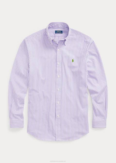 Men Ralph Lauren Classic Fit Striped Stretch Poplin Shirt 4DJ2774 Lavender/White