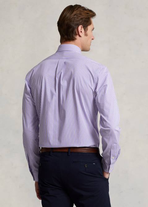 Men Ralph Lauren Classic Fit Striped Stretch Poplin Shirt 4DJ2774 Lavender/White