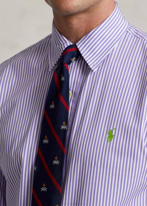 Men Ralph Lauren Classic Fit Striped Stretch Poplin Shirt 4DJ2774 Lavender/White