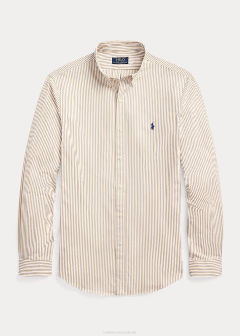 Men Ralph Lauren Classic Fit Striped Stretch Poplin Shirt 4DJ2775 Vintage Khaki/White