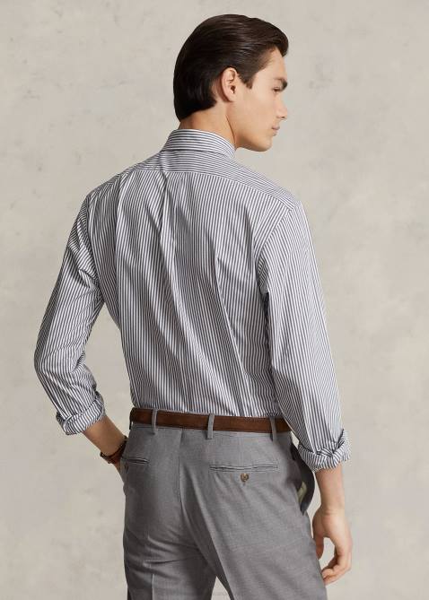Men Ralph Lauren Classic Fit Striped Stretch Poplin Shirt 4DJ2776 Loft Grey/White