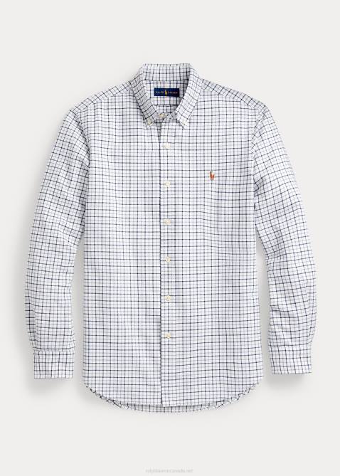 Men Ralph Lauren Classic Fit Tattersall Oxford Shirt 4DJ28423 Grey Heather/White