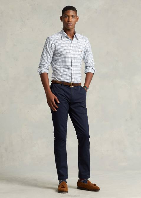 Men Ralph Lauren Classic Fit Tattersall Oxford Shirt 4DJ28423 Grey Heather/White