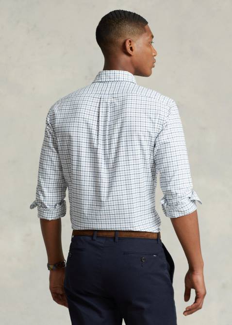 Men Ralph Lauren Classic Fit Tattersall Oxford Shirt 4DJ28423 Grey Heather/White