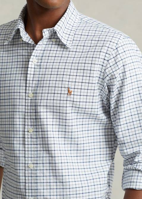 Men Ralph Lauren Classic Fit Tattersall Oxford Shirt 4DJ28423 Grey Heather/White