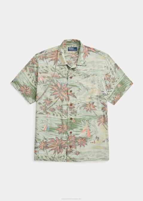 Men Ralph Lauren Classic Fit Tropical-Print Camp Shirt 4DJ2637 Hawaiian Beach