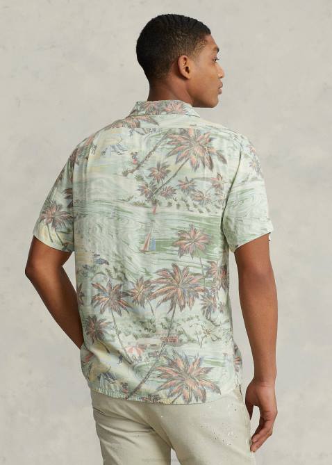 Men Ralph Lauren Classic Fit Tropical-Print Camp Shirt 4DJ2637 Hawaiian Beach
