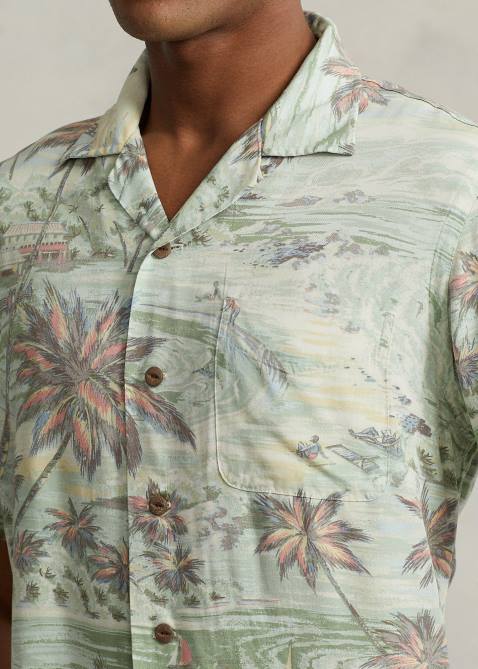 Men Ralph Lauren Classic Fit Tropical-Print Camp Shirt 4DJ2637 Hawaiian Beach