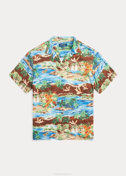 Men Ralph Lauren Classic Fit Tropical-Print Camp Shirt 4DJ2877 Flying Fish Paradise