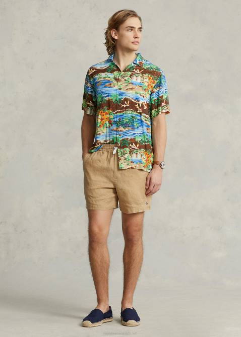 Men Ralph Lauren Classic Fit Tropical-Print Camp Shirt 4DJ2877 Flying Fish Paradise