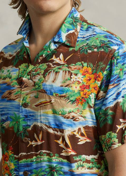 Men Ralph Lauren Classic Fit Tropical-Print Camp Shirt 4DJ2877 Flying Fish Paradise