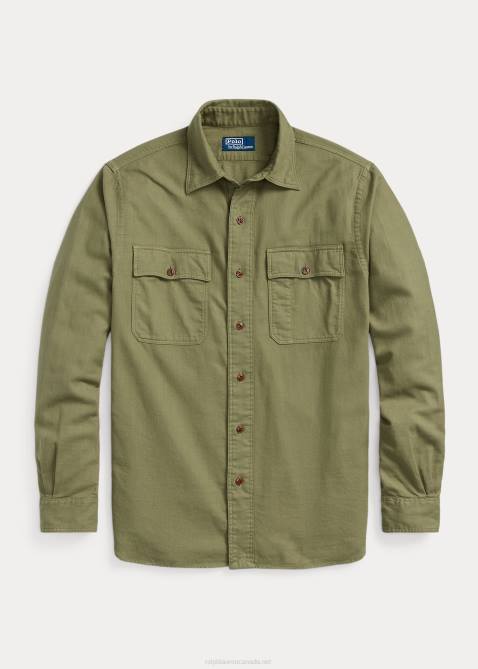Men Ralph Lauren Classic Fit Twill Workshirt 4DJ2777 Sag Olive