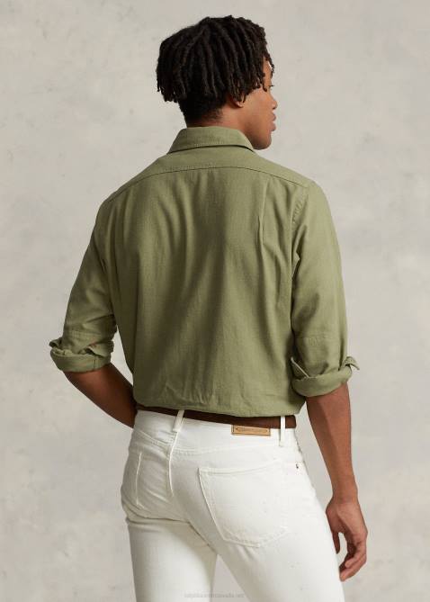 Men Ralph Lauren Classic Fit Twill Workshirt 4DJ2777 Sag Olive