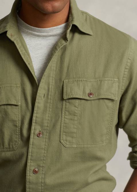 Men Ralph Lauren Classic Fit Twill Workshirt 4DJ2777 Sag Olive
