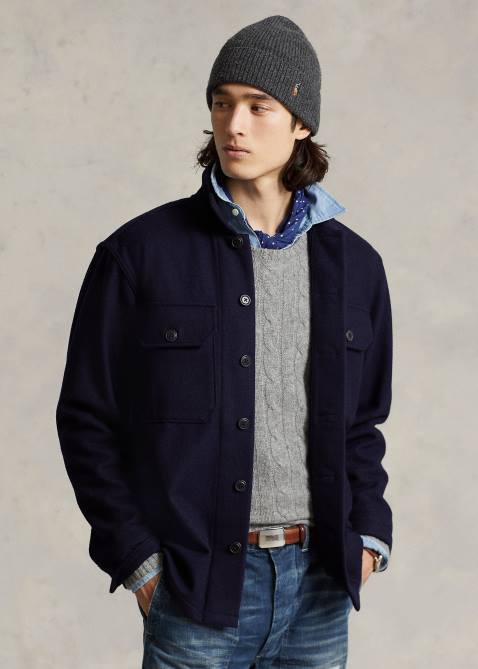 Men Ralph Lauren Classic Fit Wool-Blend Workshirt 4DJ28481 Collection Navy