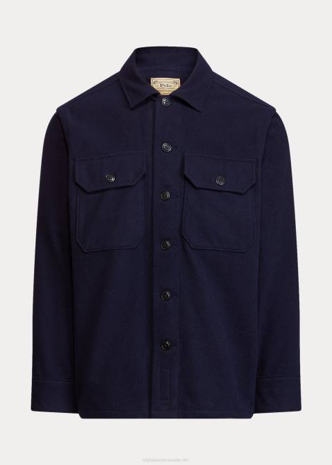 Men Ralph Lauren Classic Fit Wool-Blend Workshirt 4DJ28481 Collection Navy