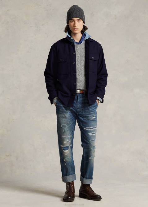 Men Ralph Lauren Classic Fit Wool-Blend Workshirt 4DJ28481 Collection Navy