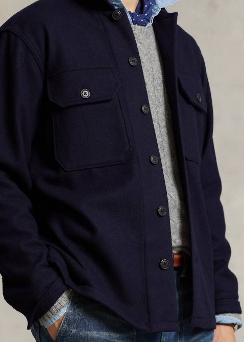 Men Ralph Lauren Classic Fit Wool-Blend Workshirt 4DJ28481 Collection Navy