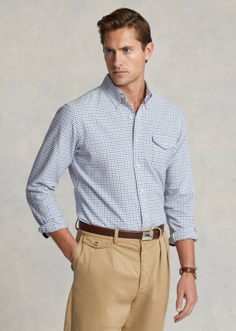 Men Ralph Lauren Custom Fit Checked Oxford Shirt 4DJ28627 Navy/Blue Multi