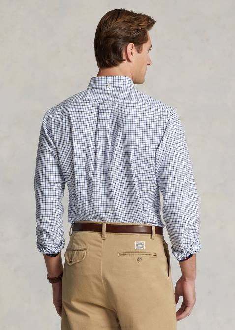 Men Ralph Lauren Custom Fit Checked Oxford Shirt 4DJ28627 Navy/Blue Multi