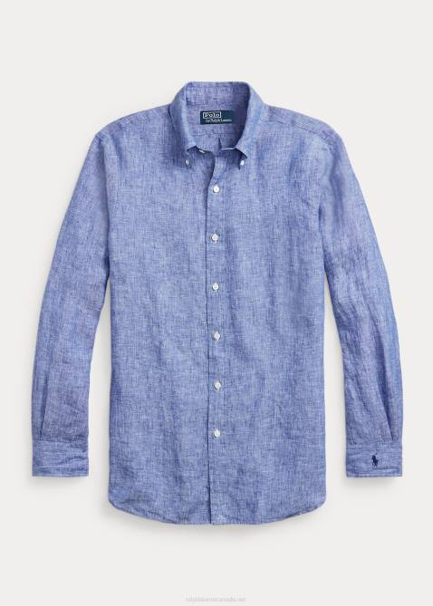Men Ralph Lauren Custom Fit Linen Chambray Shirt 4DJ2963 Heritage Royal