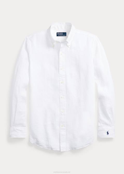 Men Ralph Lauren Custom Fit Linen Chambray Shirt 4DJ2964 White