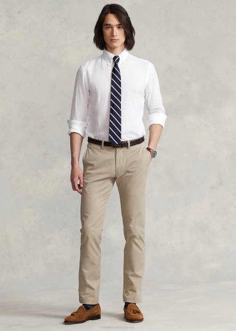 Men Ralph Lauren Custom Fit Linen Chambray Shirt 4DJ2964 White