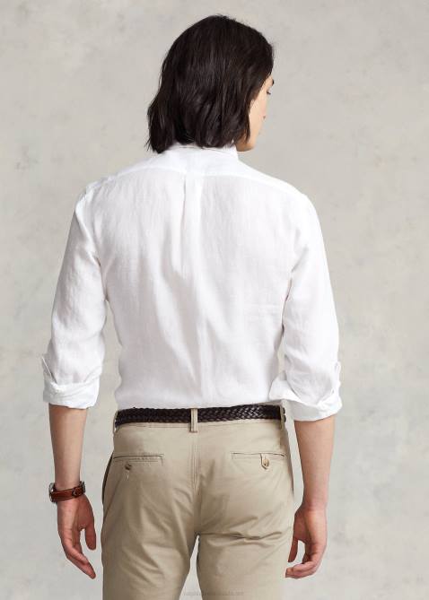 Men Ralph Lauren Custom Fit Linen Chambray Shirt 4DJ2964 White