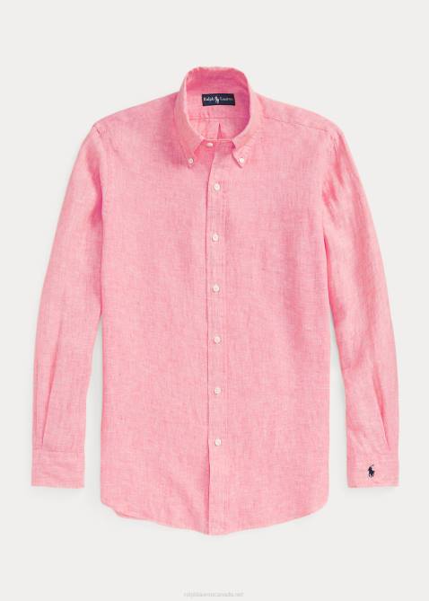 Men Ralph Lauren Custom Fit Linen Chambray Shirt 4DJ2965 Peaceful Coral/White