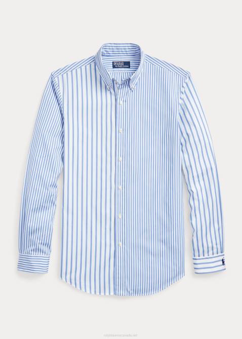 Men Ralph Lauren Custom Fit Striped Poplin Fun Shirt 4DJ21098 Blue Funshirt