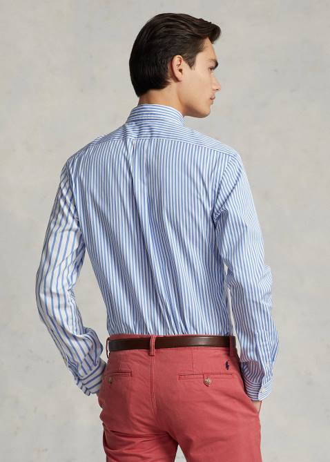 Men Ralph Lauren Custom Fit Striped Poplin Fun Shirt 4DJ21098 Blue Funshirt