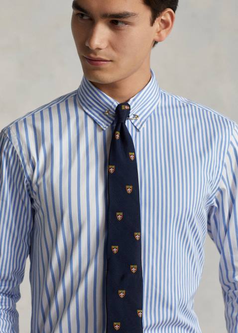 Men Ralph Lauren Custom Fit Striped Poplin Fun Shirt 4DJ21098 Blue Funshirt