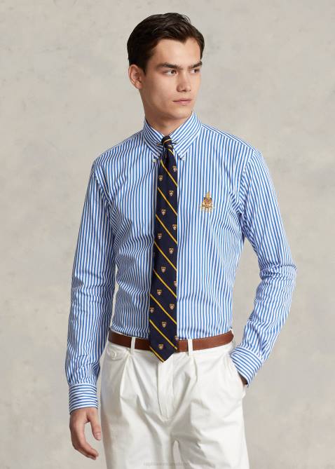 Men Ralph Lauren Custom Fit Striped Poplin Shirt 4DJ28515 White/Blue