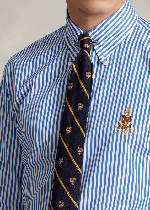Men Ralph Lauren Custom Fit Striped Poplin Shirt 4DJ28515 White/Blue