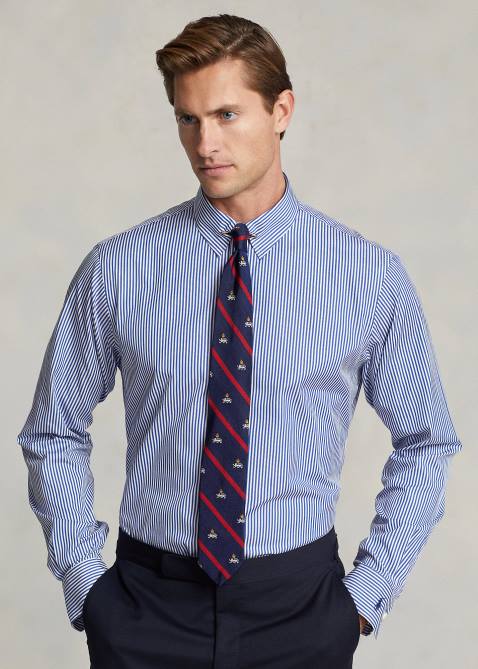 Men Ralph Lauren Custom Fit Striped Poplin Shirt 4DJ28613 Blue/White