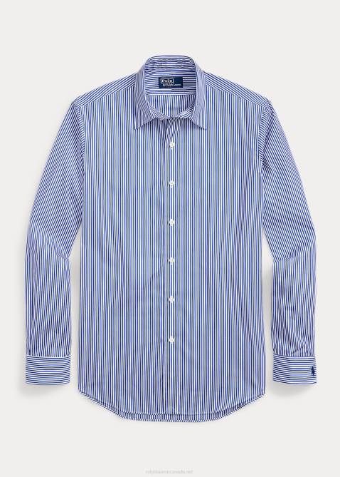 Men Ralph Lauren Custom Fit Striped Poplin Shirt 4DJ28613 Blue/White