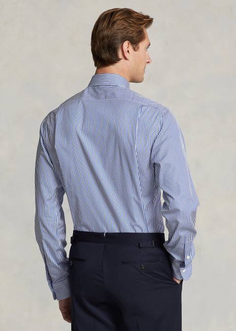 Men Ralph Lauren Custom Fit Striped Poplin Shirt 4DJ28613 Blue/White