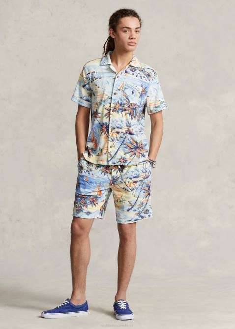 Men Ralph Lauren Custom Slim Tropical-Print Terry Shirt 4DJ2762 Hawaiian Beach Bazaar
