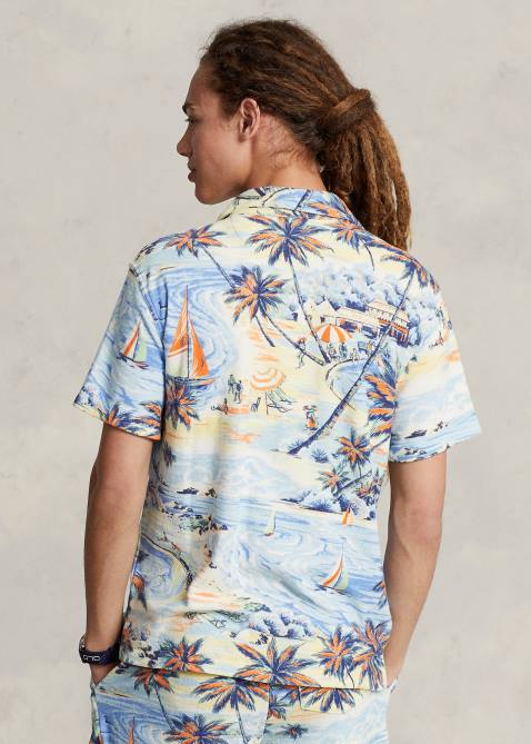 Men Ralph Lauren Custom Slim Tropical-Print Terry Shirt 4DJ2762 Hawaiian Beach Bazaar