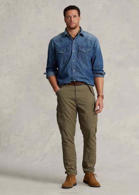 Men Ralph Lauren Frayed-Hem Denim Western Shirt 4DJ21479 Hocking Ldh