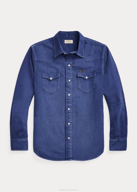 Men Ralph Lauren Garment-Dyed Denim Western Shirt 4DJ21119 Light Navy